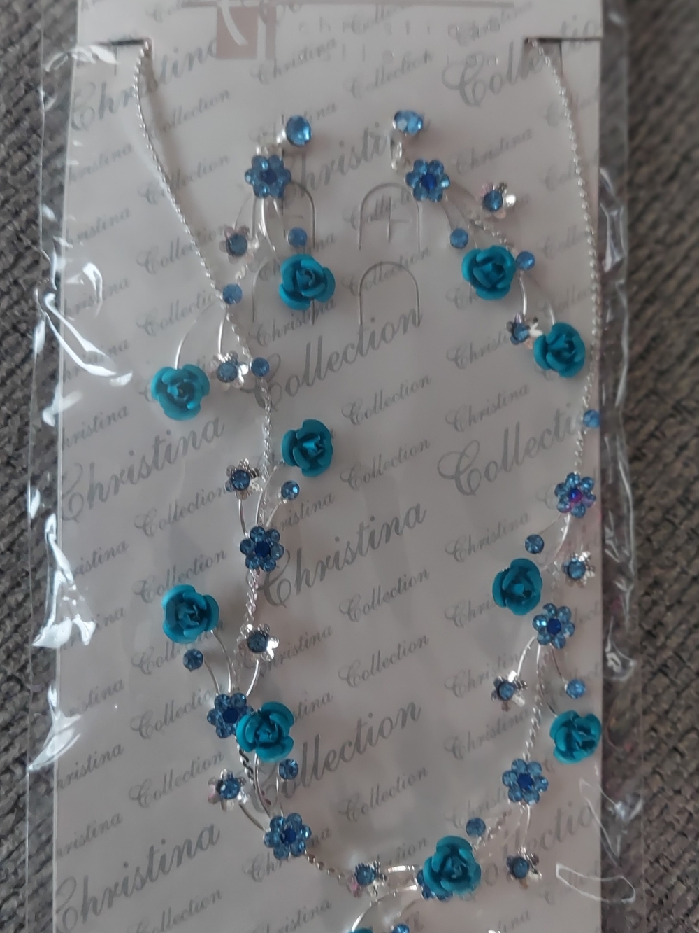 Christina Blue Rose and Crystal Necklace